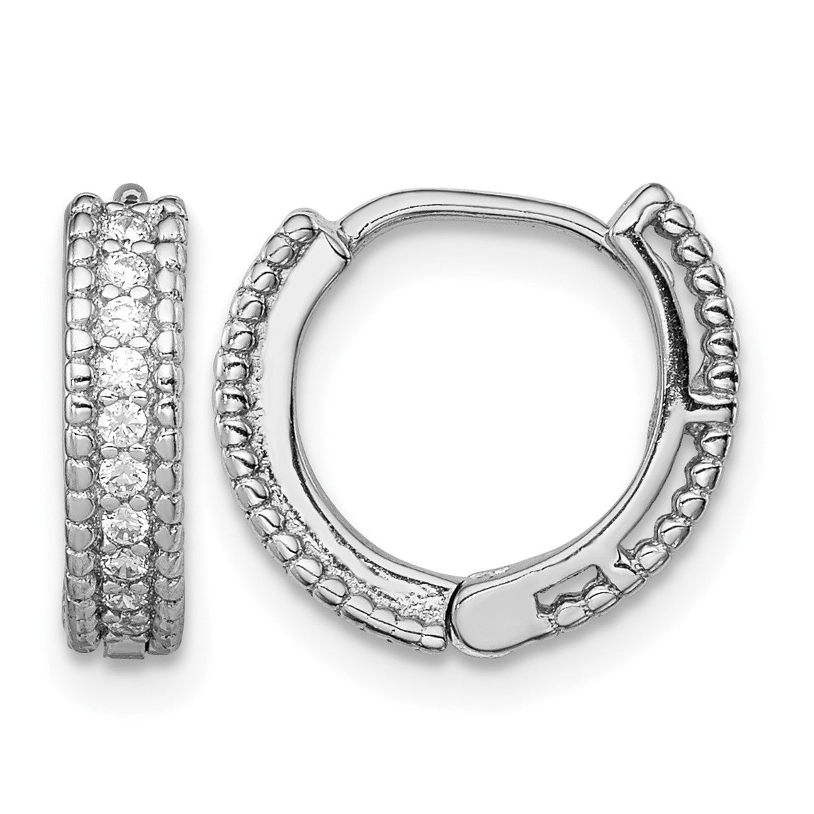 Sterling Silver Rhodium-plated Polished CZ Hinged Hoop Earrings