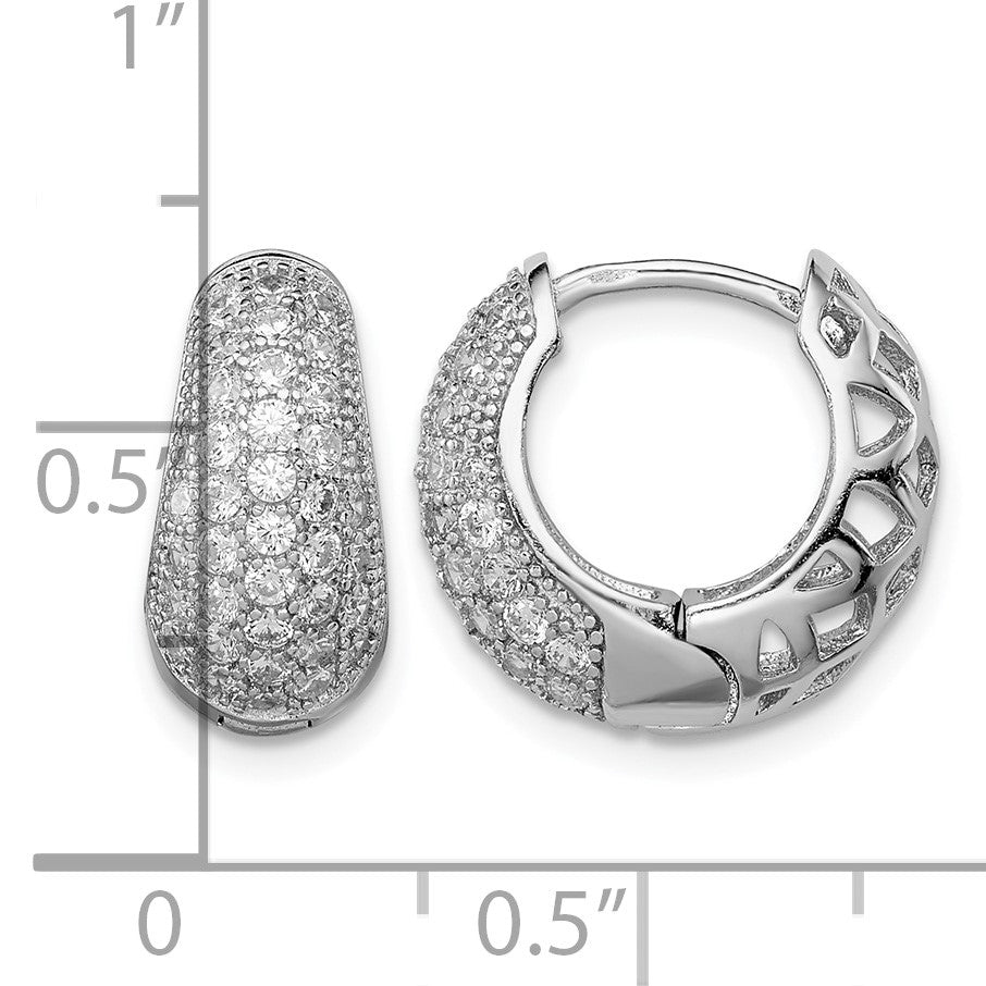 Sterling Silver Rhodium-plated CZ Hinged Hoop Earrings