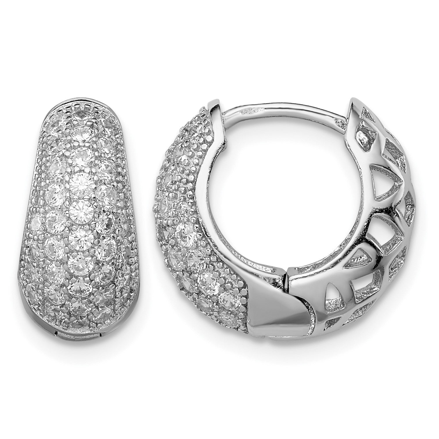 Sterling Silver Rhodium-plated CZ Hinged Hoop Earrings