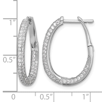 Sterling Silver Rhodium-plated CZ In/Out Hinged Post Hoop Earrings