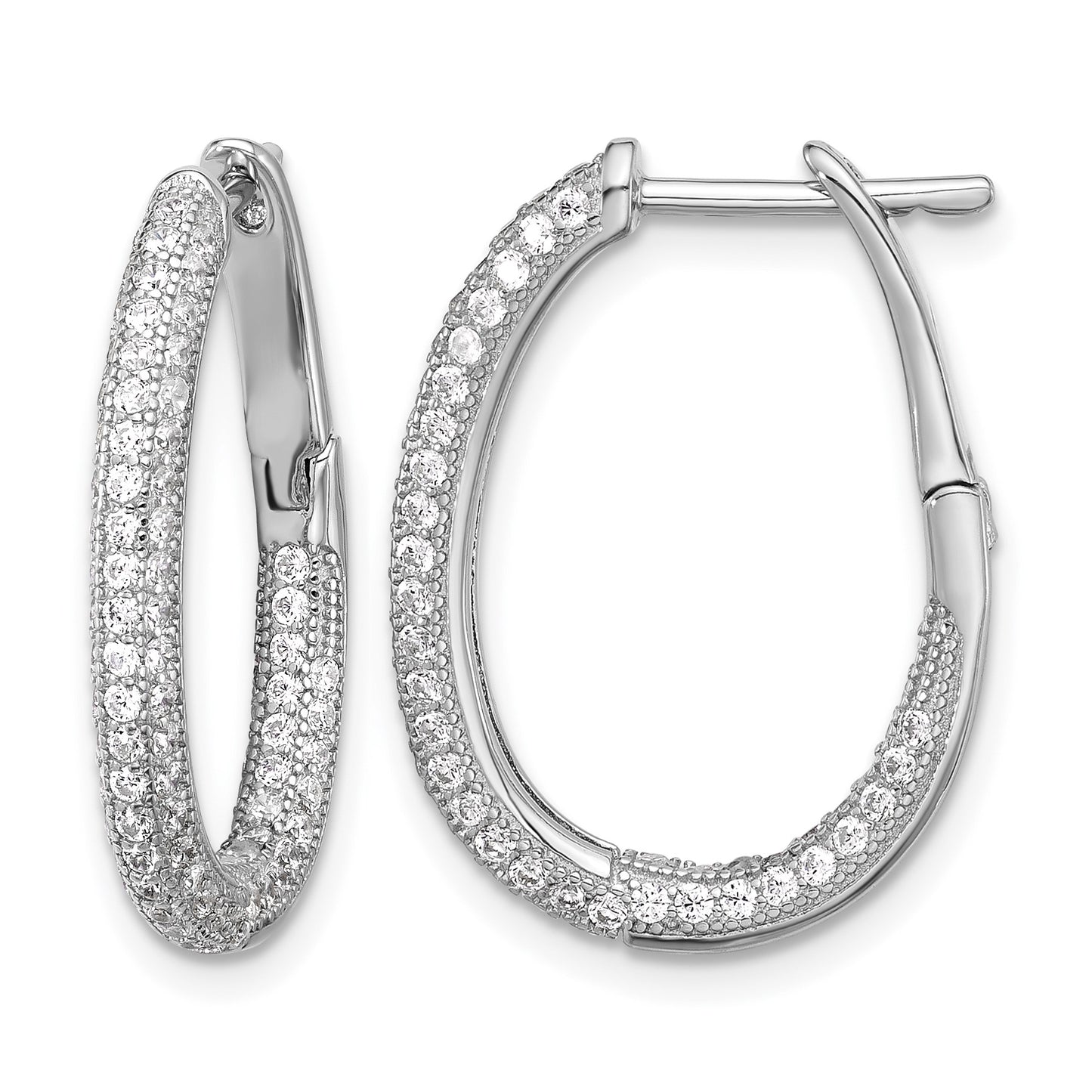 Sterling Silver Rhodium-plated CZ In/Out Hinged Post Hoop Earrings