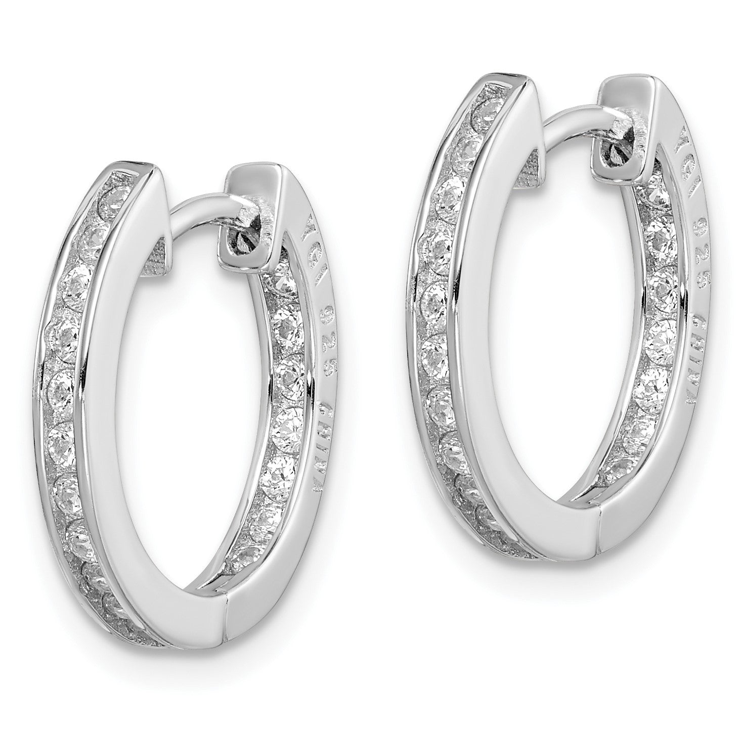 Sterling Silver Rhodium-plated In/Out Pav� Hinged Hoop Earrings