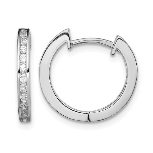 Sterling Silver Rhodium-plated In/Out Pav� Hinged Hoop Earrings