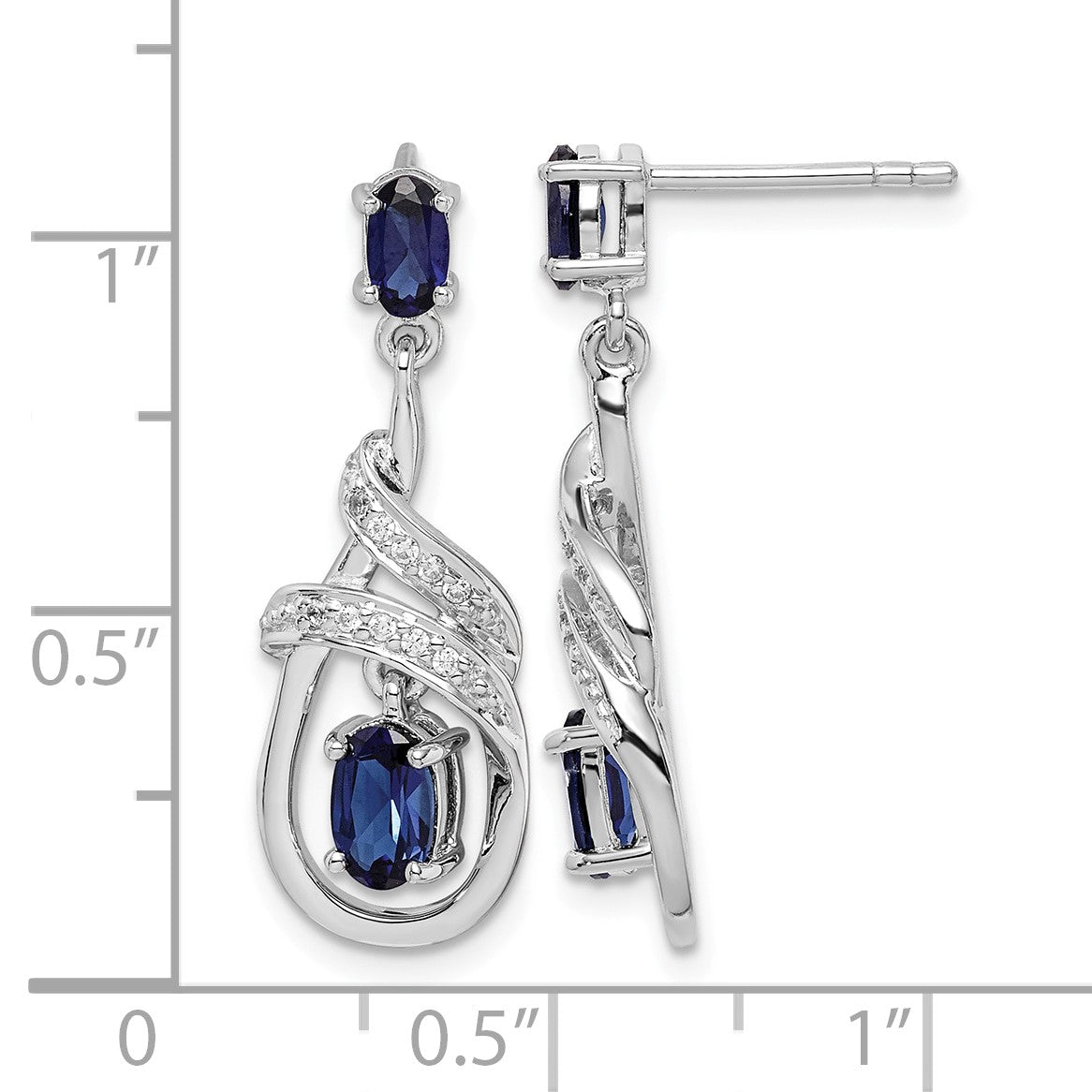 Sterling Silver Rhodium-plated Lab Created Sapphire CZ Post Earrings