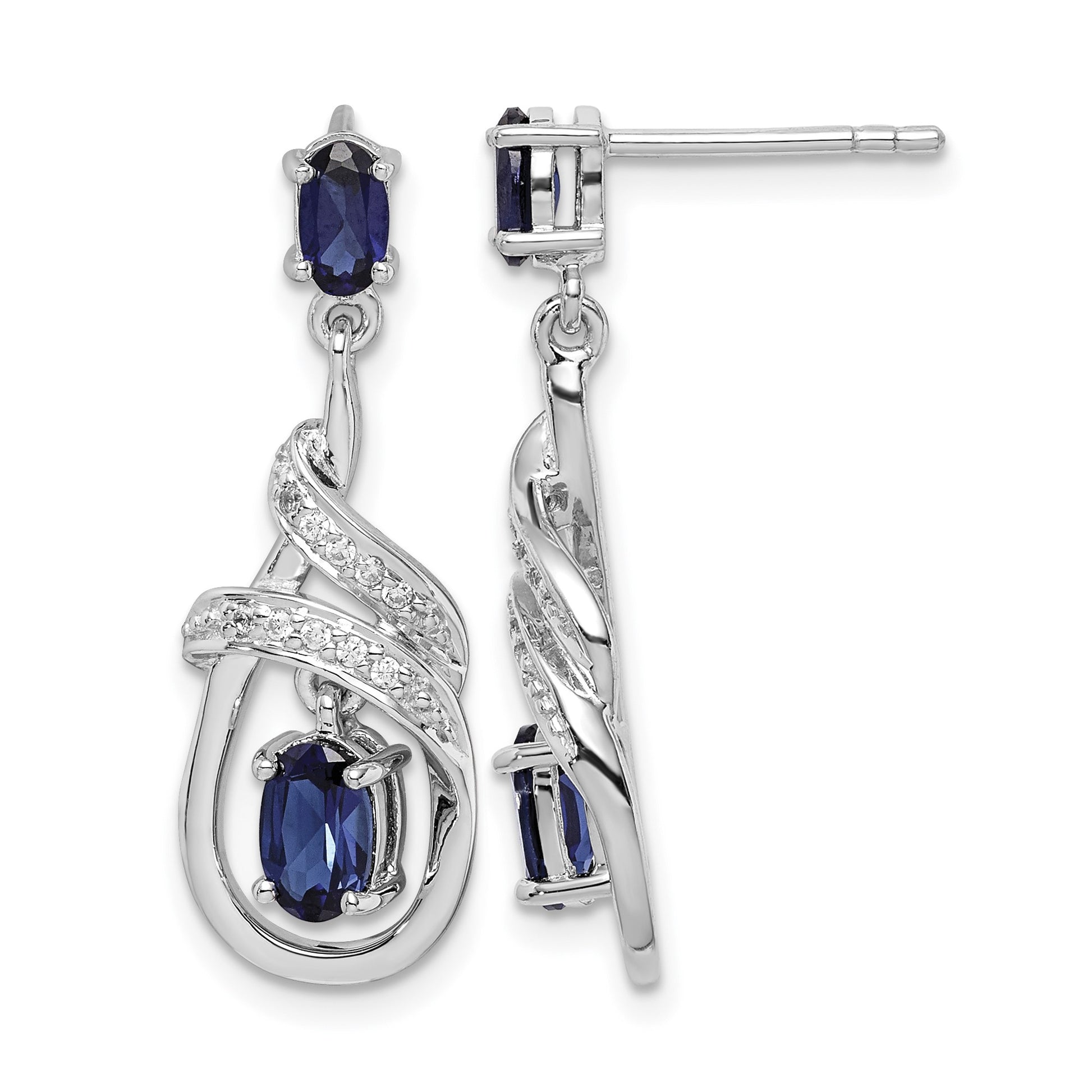 Sterling Silver Rhodium-plated Lab Created Sapphire CZ Post Earrings