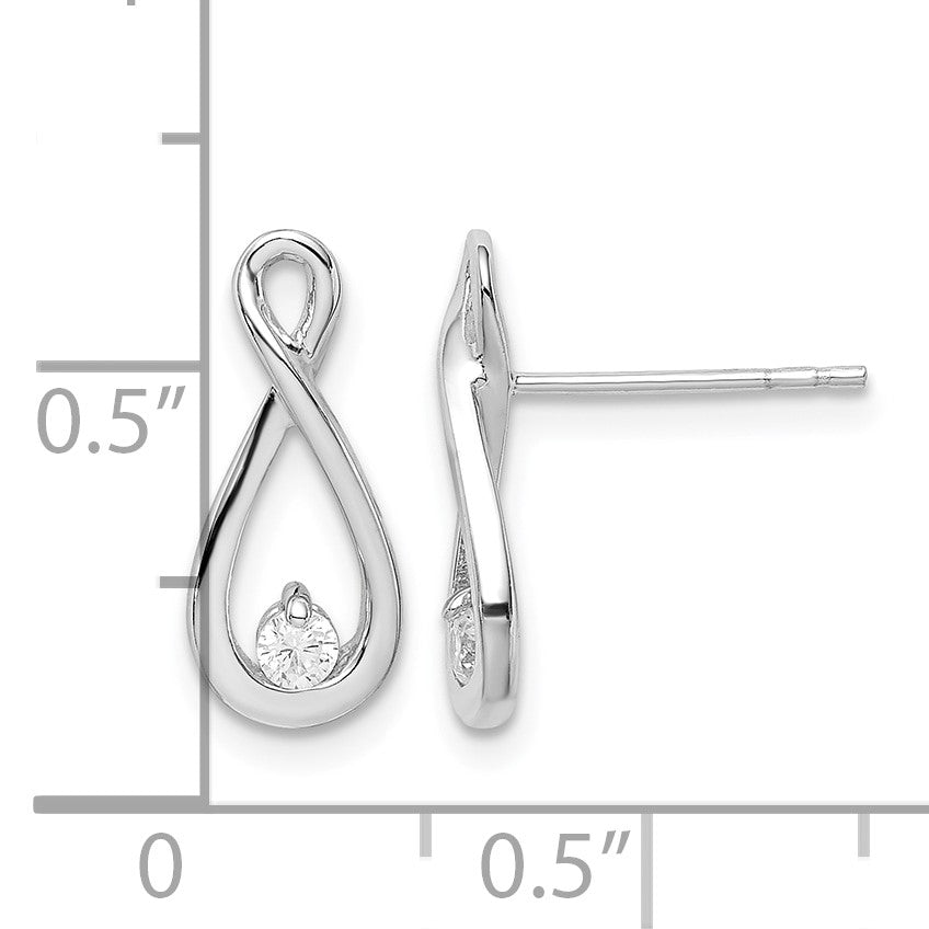 Sterling Silver Rhodium-plated Polished CZ Infinity Post Earrings