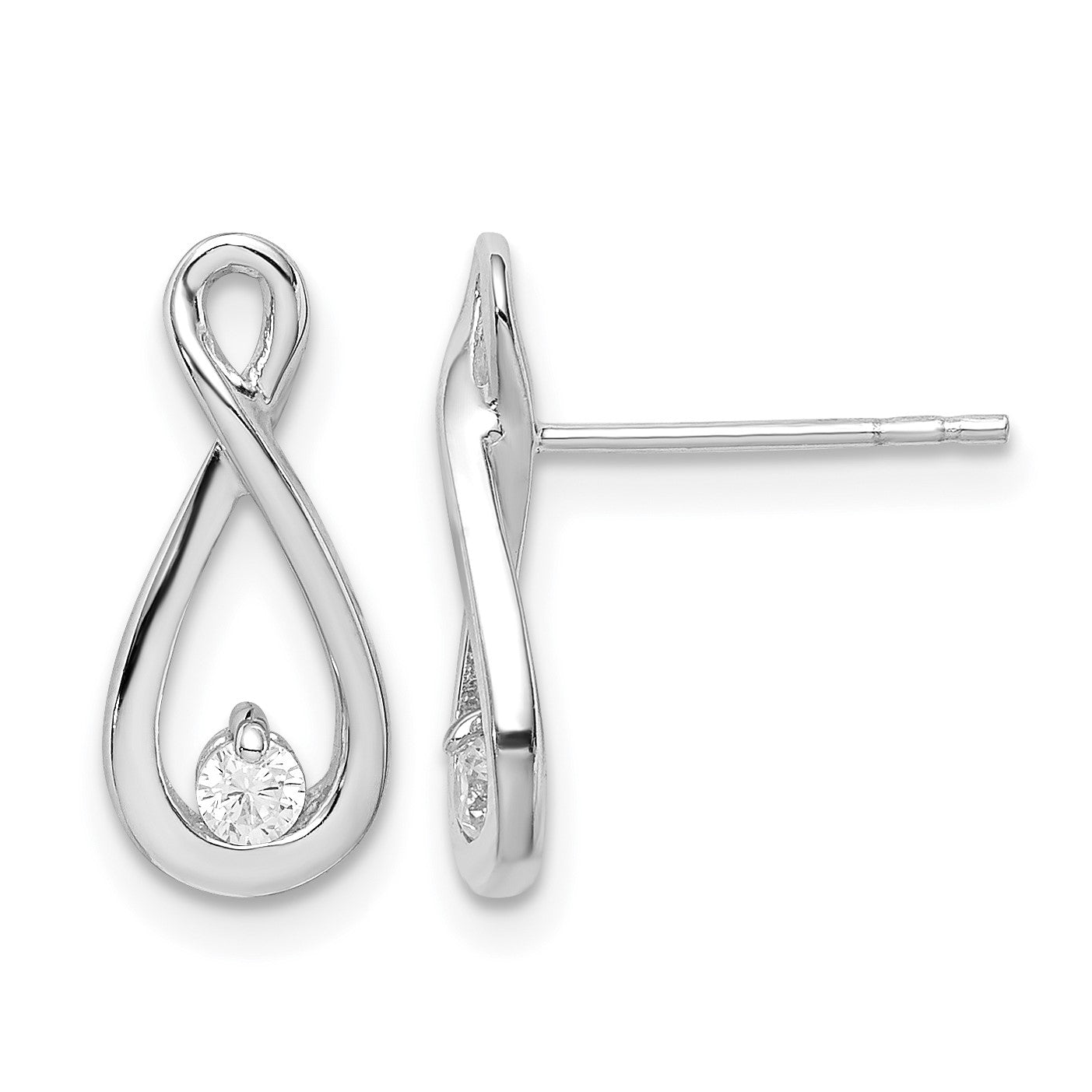 Sterling Silver Rhodium-plated Polished CZ Infinity Post Earrings
