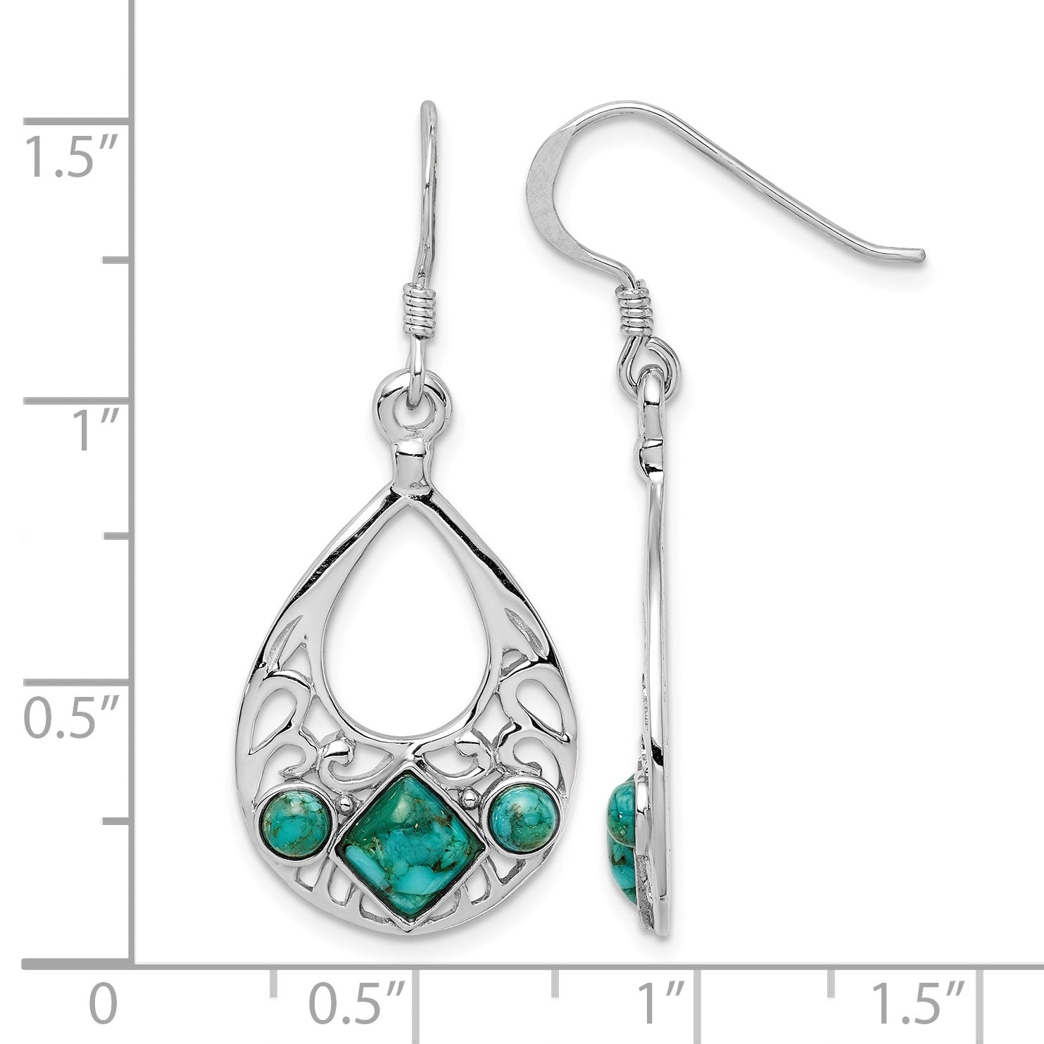 Sterling Silver Rhodium-plated Recon. Turquoise Dangle Earrings