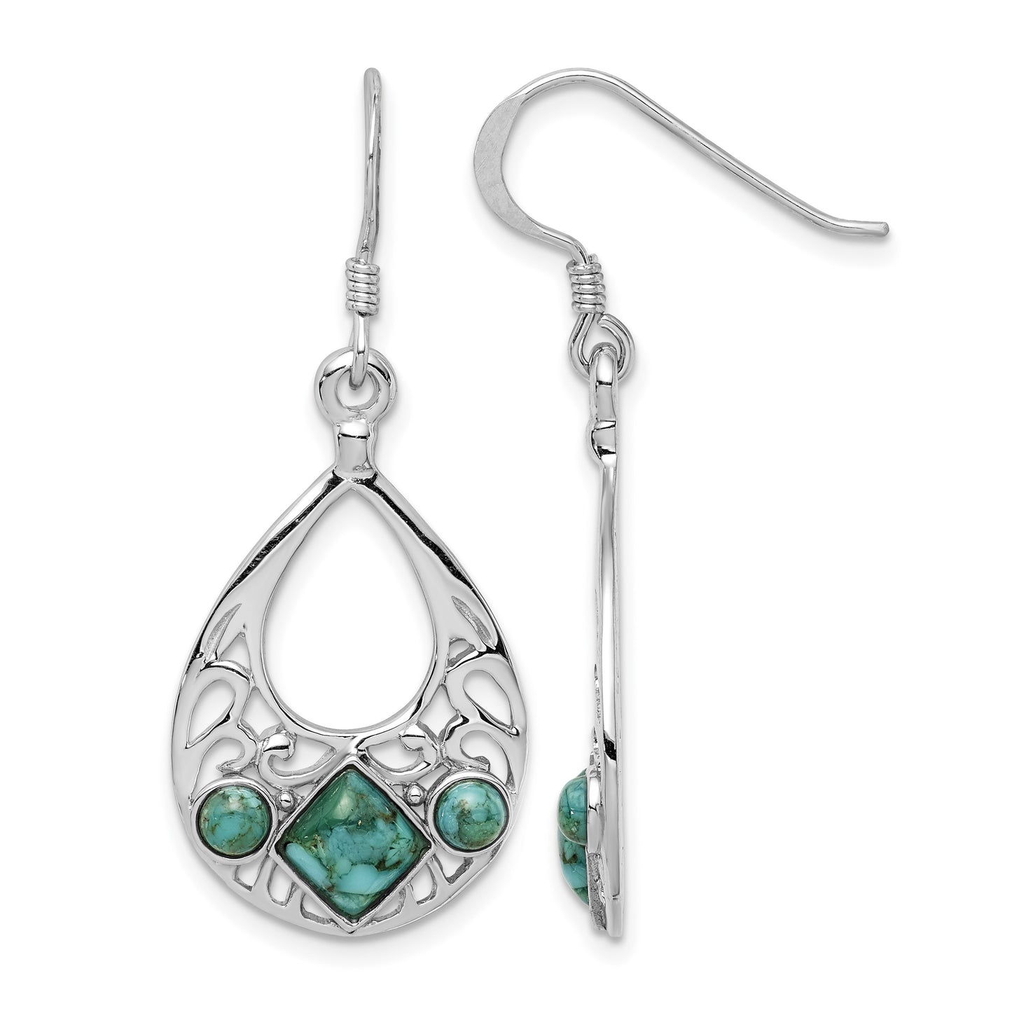 Sterling Silver Rhodium-plated Recon. Turquoise Dangle Earrings