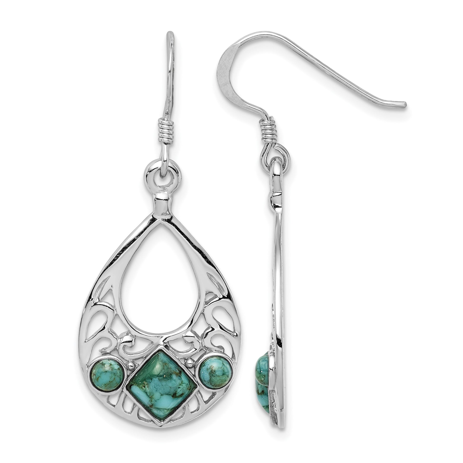 Sterling Silver Rhodium-plated Recon. Turquoise Dangle Earrings