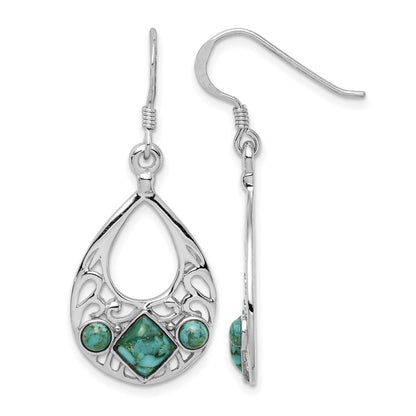 Sterling Silver Rhodium-plated Recon. Turquoise Dangle Earrings