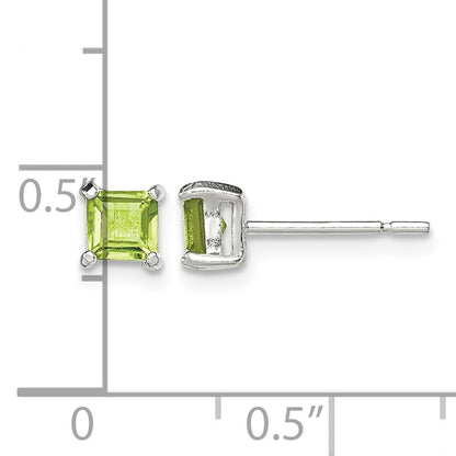 Sterling Silver Polished 4mm Square Light Green CZ Stud Earrings