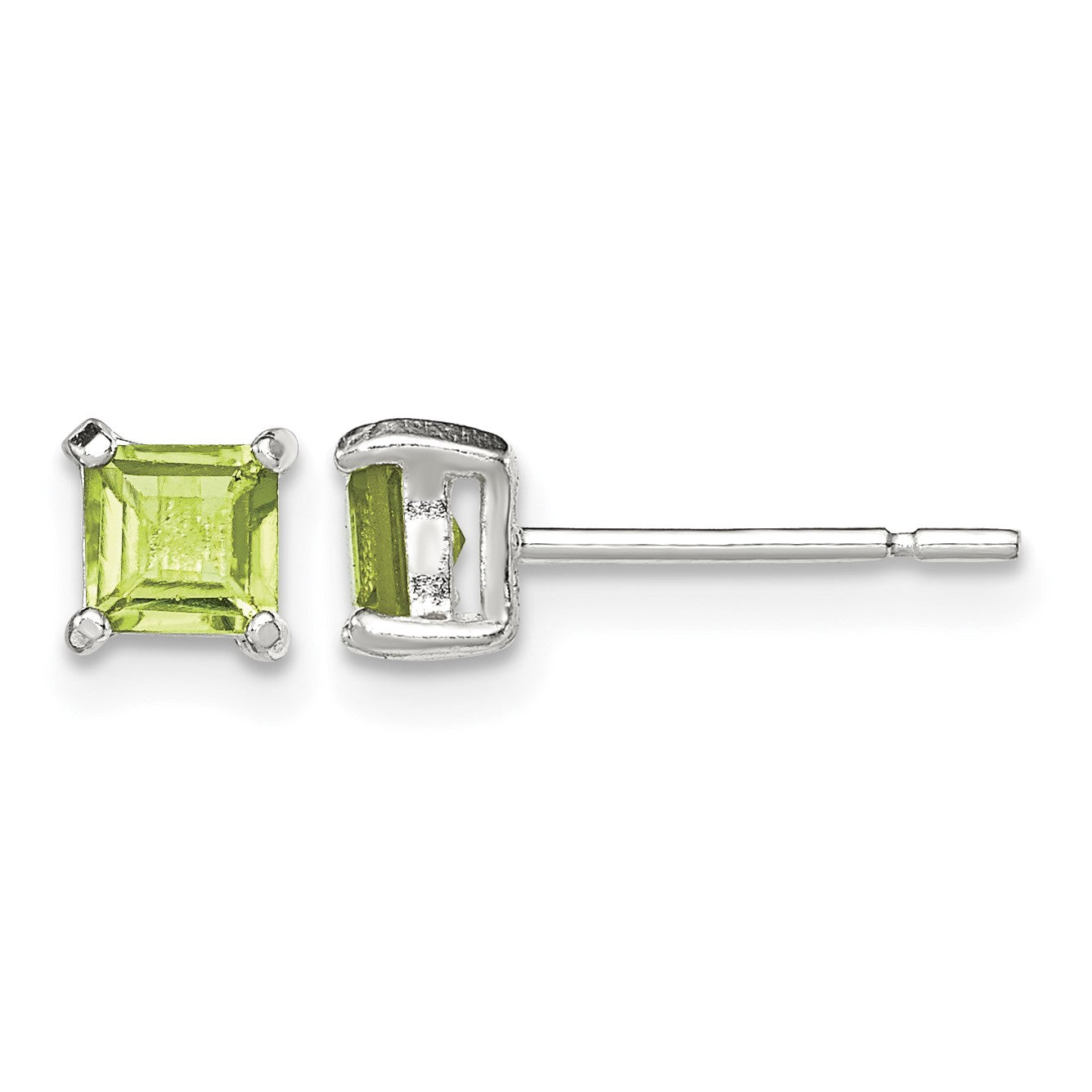Sterling Silver Polished 4mm Square Light Green CZ Stud Earrings