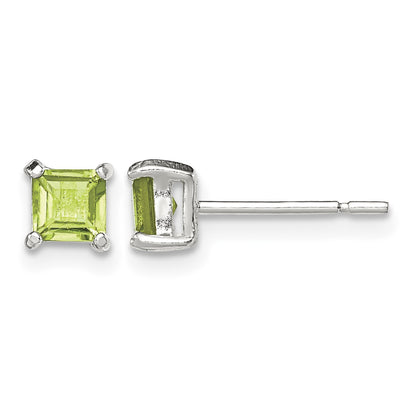 Sterling Silver Polished 4mm Square Light Green CZ Stud Earrings