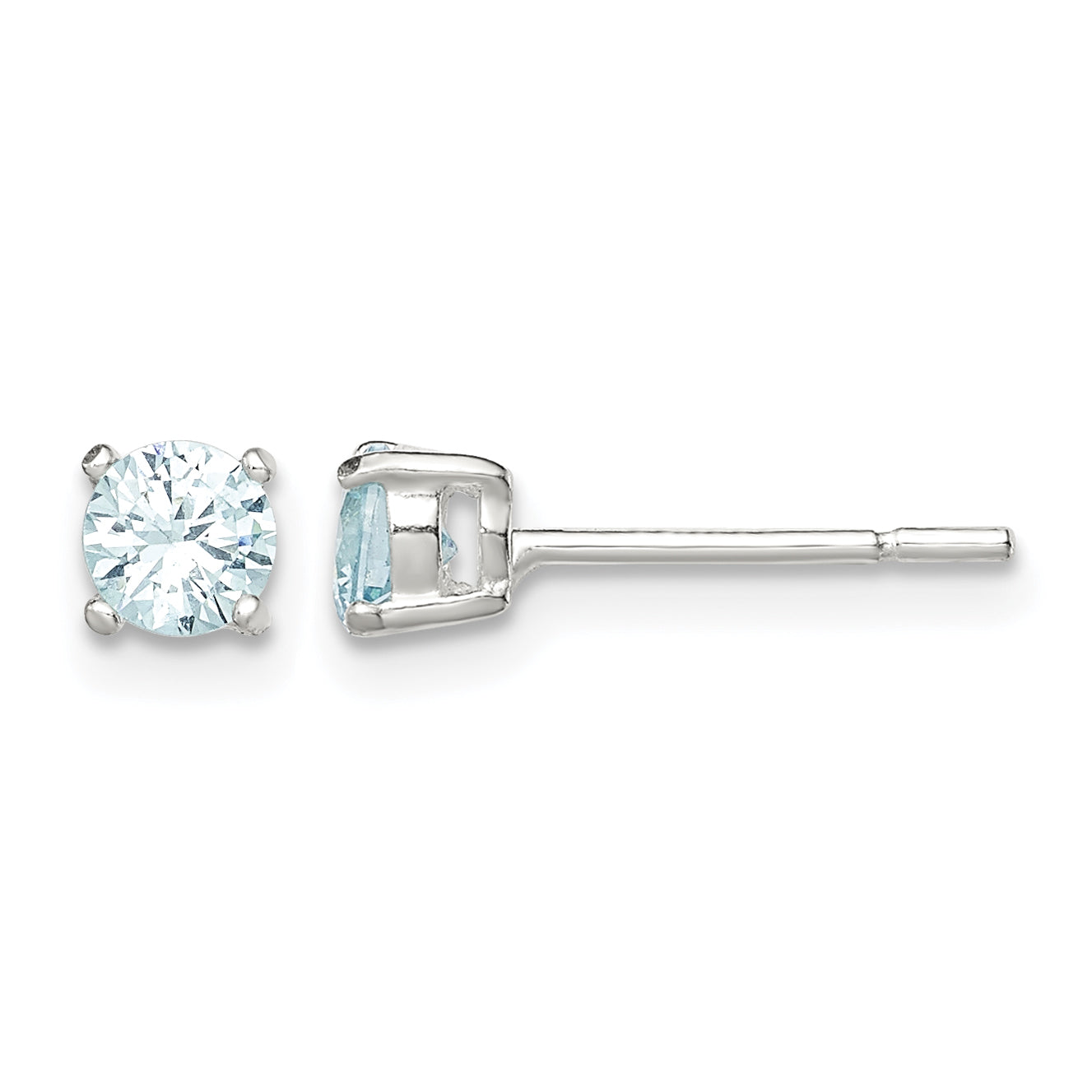 Sterling Silver Polished 4mm Round Light Blue CZ Stud Earrings