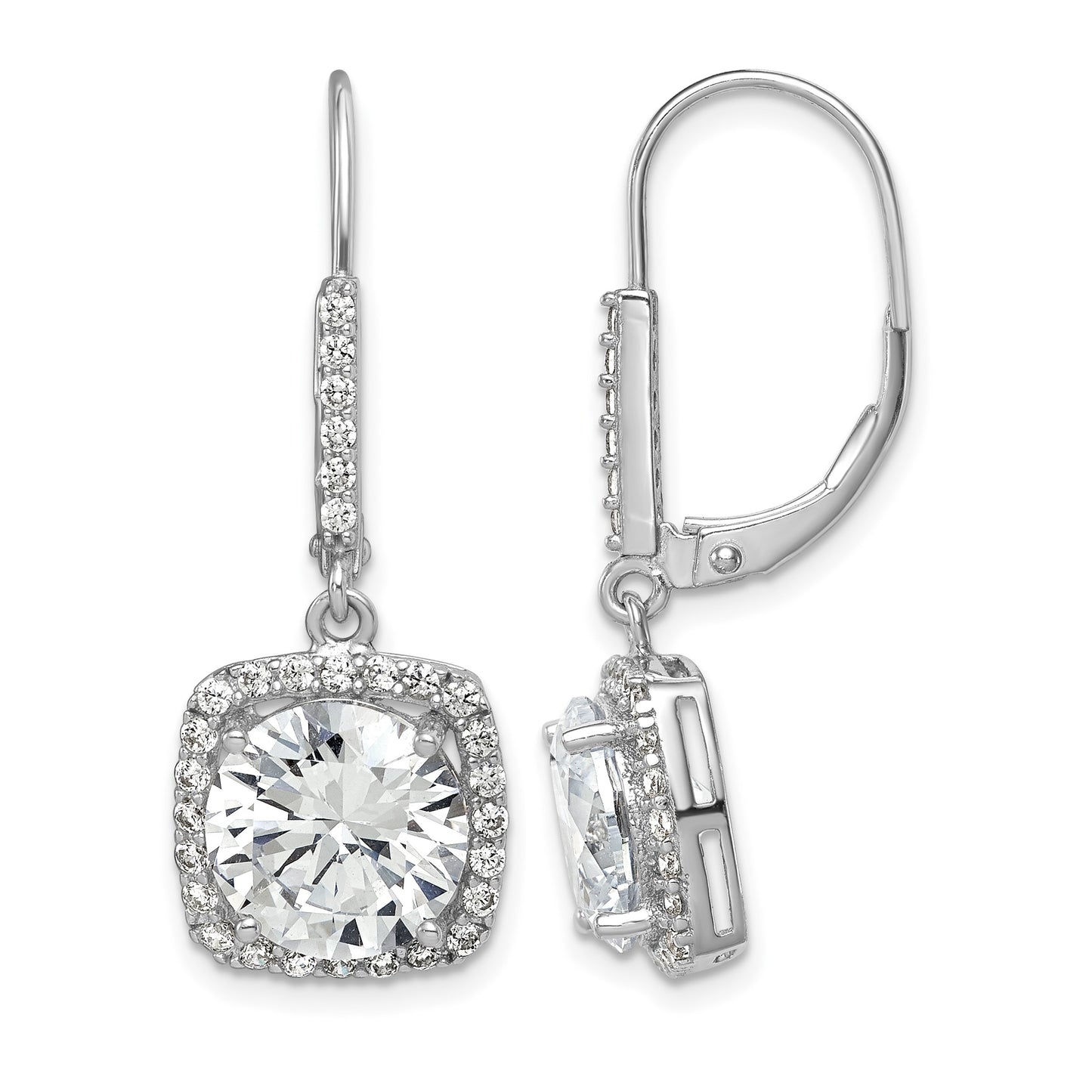 Sterling Silver Rhodium-plated Polished CZ Dangle Earrings