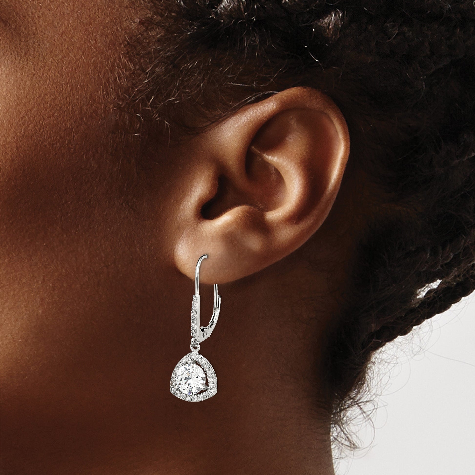 Sterling Silver Rhodium-plated Polished CZ Leverback Earrings