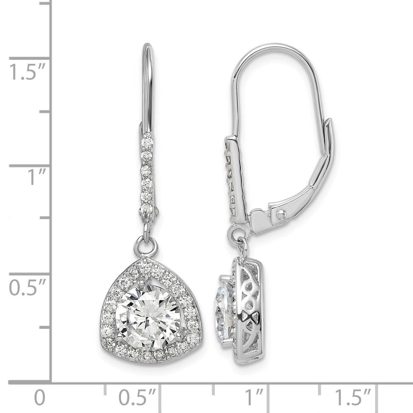 Sterling Silver Rhodium-plated Polished CZ Leverback Earrings