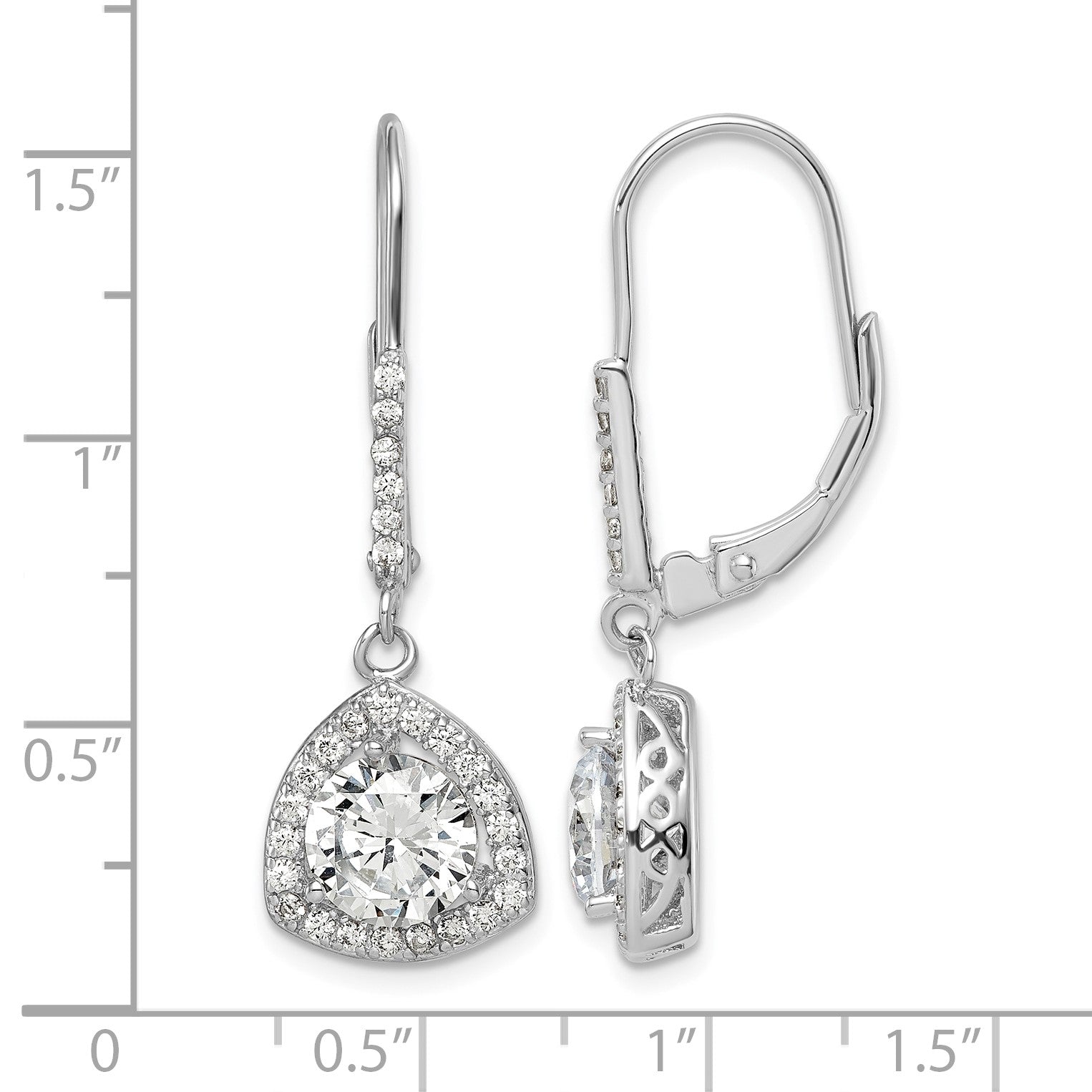 Sterling Silver Rhodium-plated Polished CZ Leverback Earrings