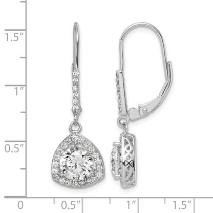 Sterling Silver Rhodium-plated Polished CZ Leverback Earrings