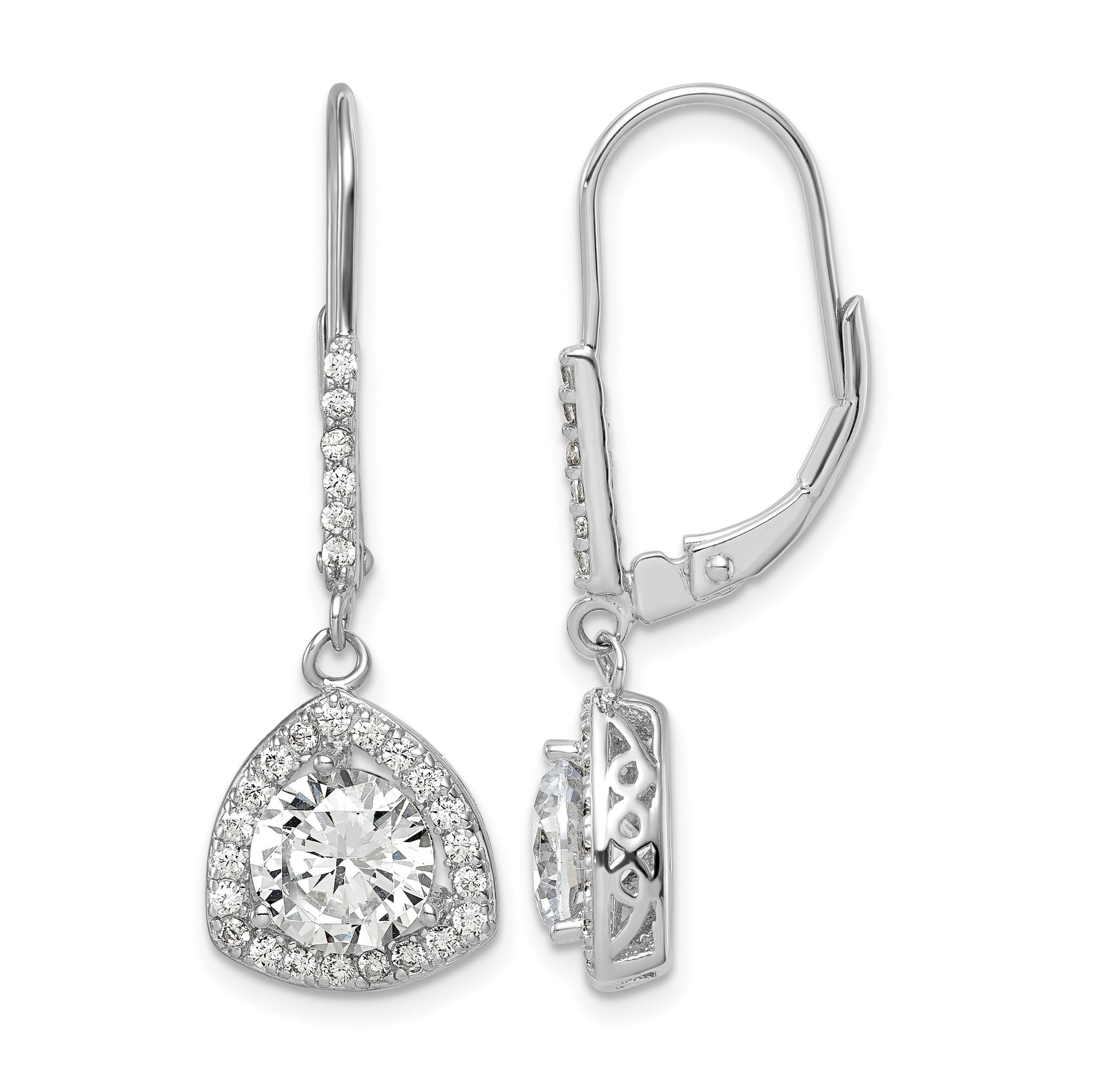 Sterling Silver Rhodium-plated Polished CZ Leverback Earrings