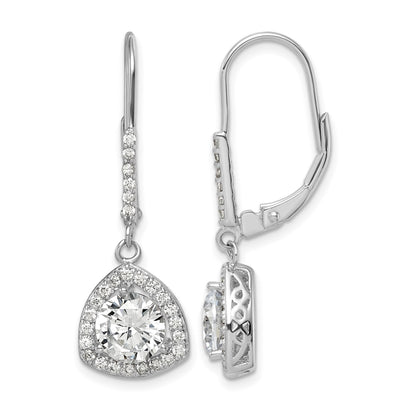 Sterling Silver Rhodium-plated Polished CZ Leverback Earrings