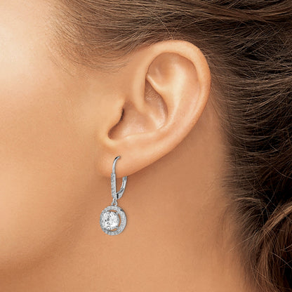 Sterling Silver Rhodium-plated Polished Leverback CZ Earrings