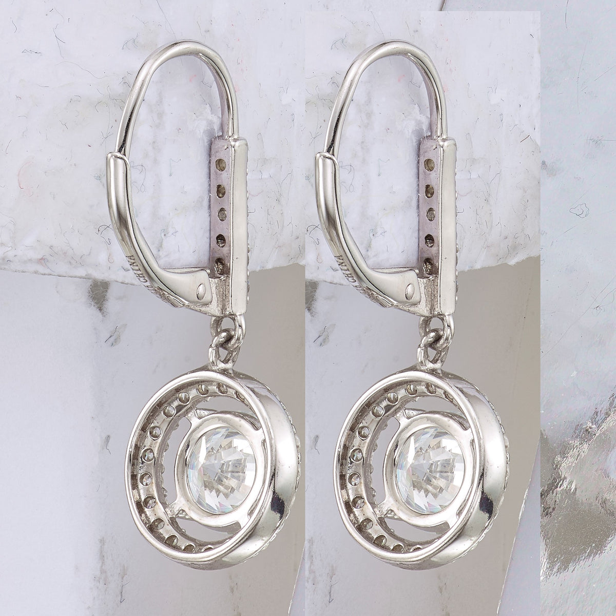 Sterling Silver Rhodium-plated Polished Leverback CZ Earrings