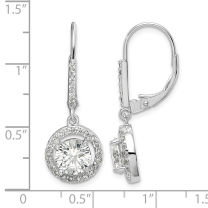 Sterling Silver Rhodium-plated Polished Leverback CZ Earrings