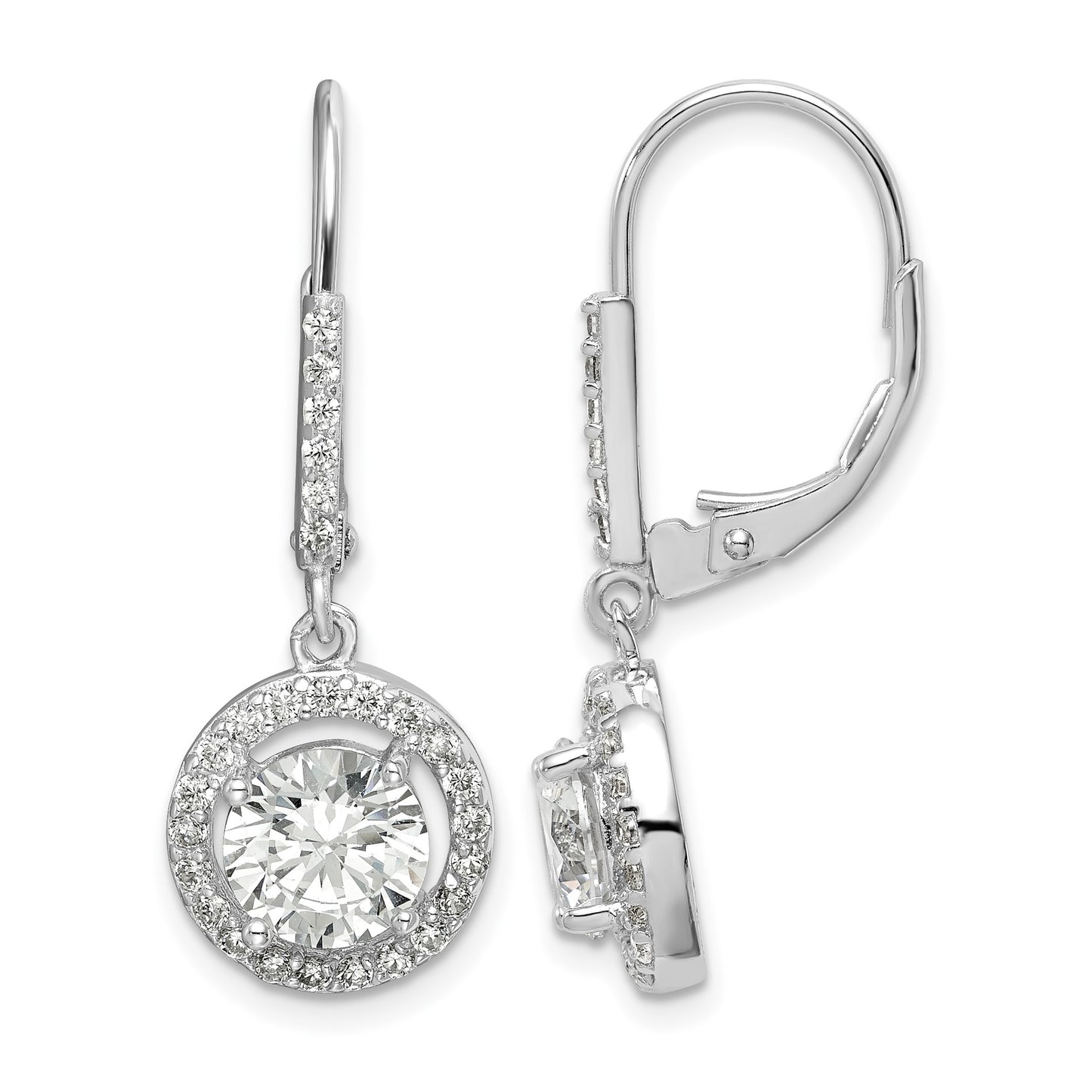 Sterling Silver Rhodium-plated Polished Leverback CZ Earrings