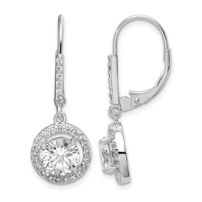 Sterling Silver Rhodium-plated Polished Leverback CZ Earrings
