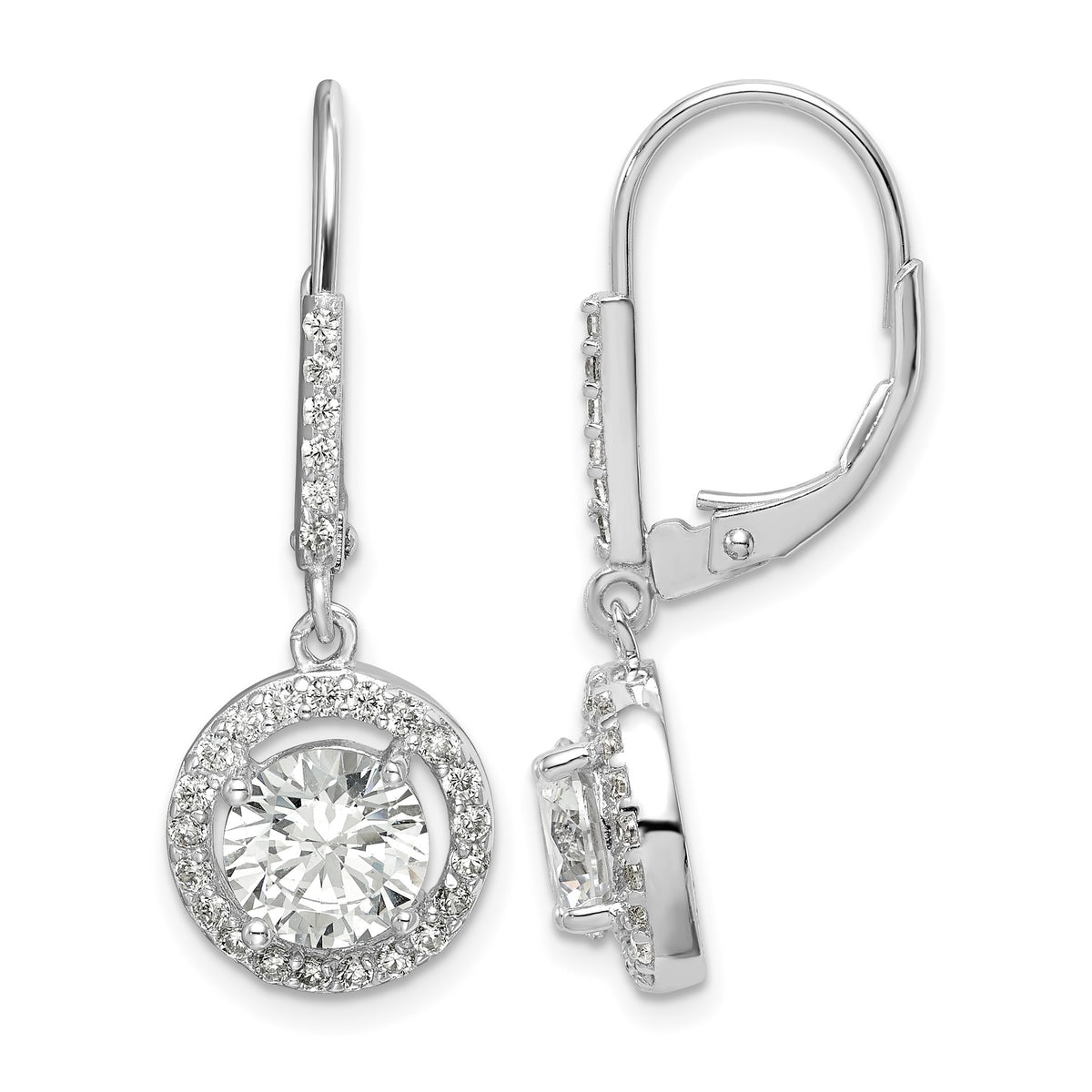 Sterling Silver Rhodium-plated Polished Leverback CZ Earrings