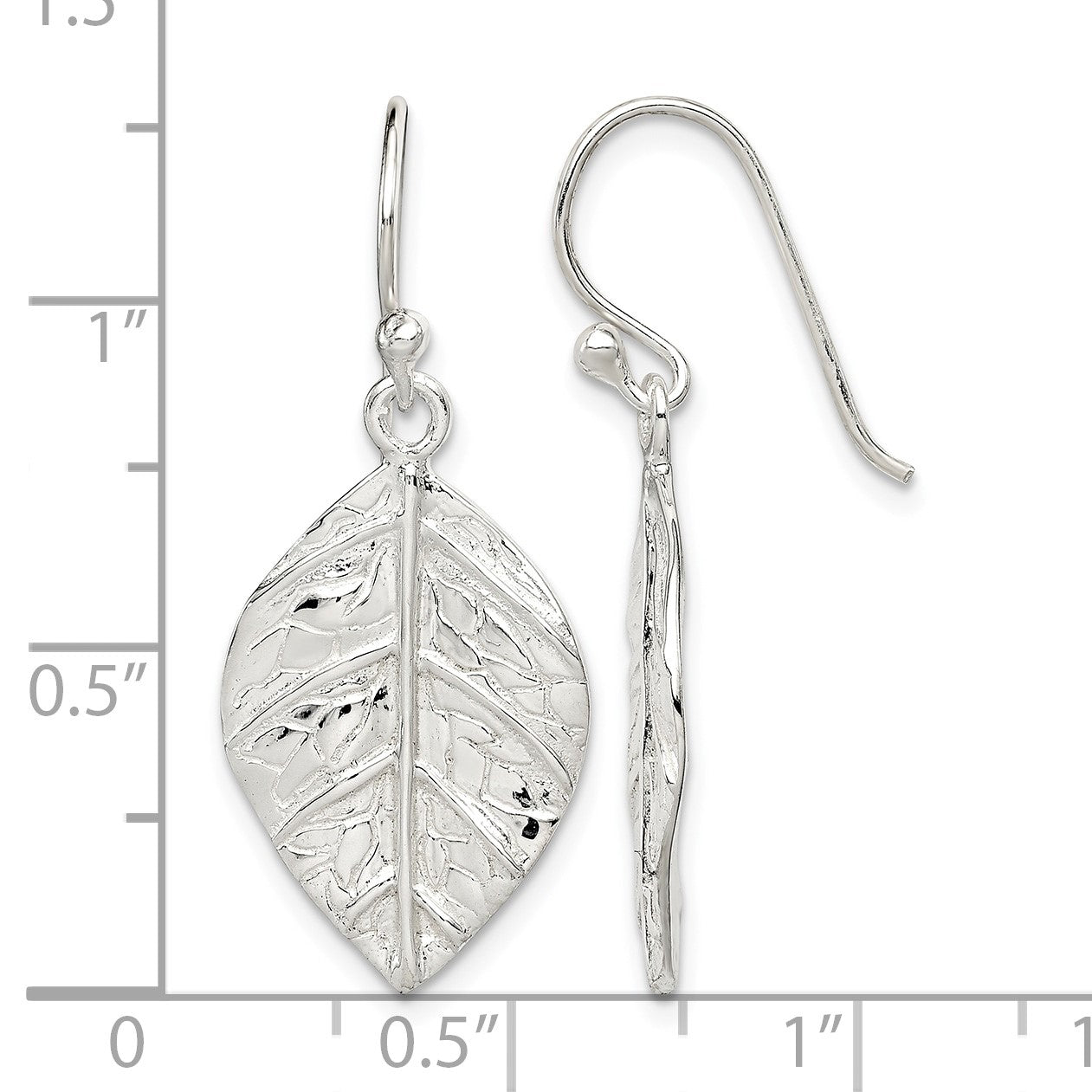 Sterling Silver Leaf Textured Dangle Earrings