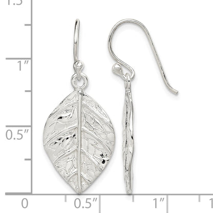 Sterling Silver Leaf Textured Dangle Earrings