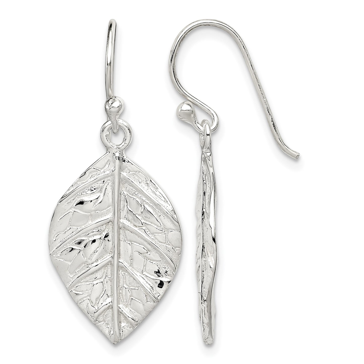 Sterling Silver Leaf Textured Dangle Earrings