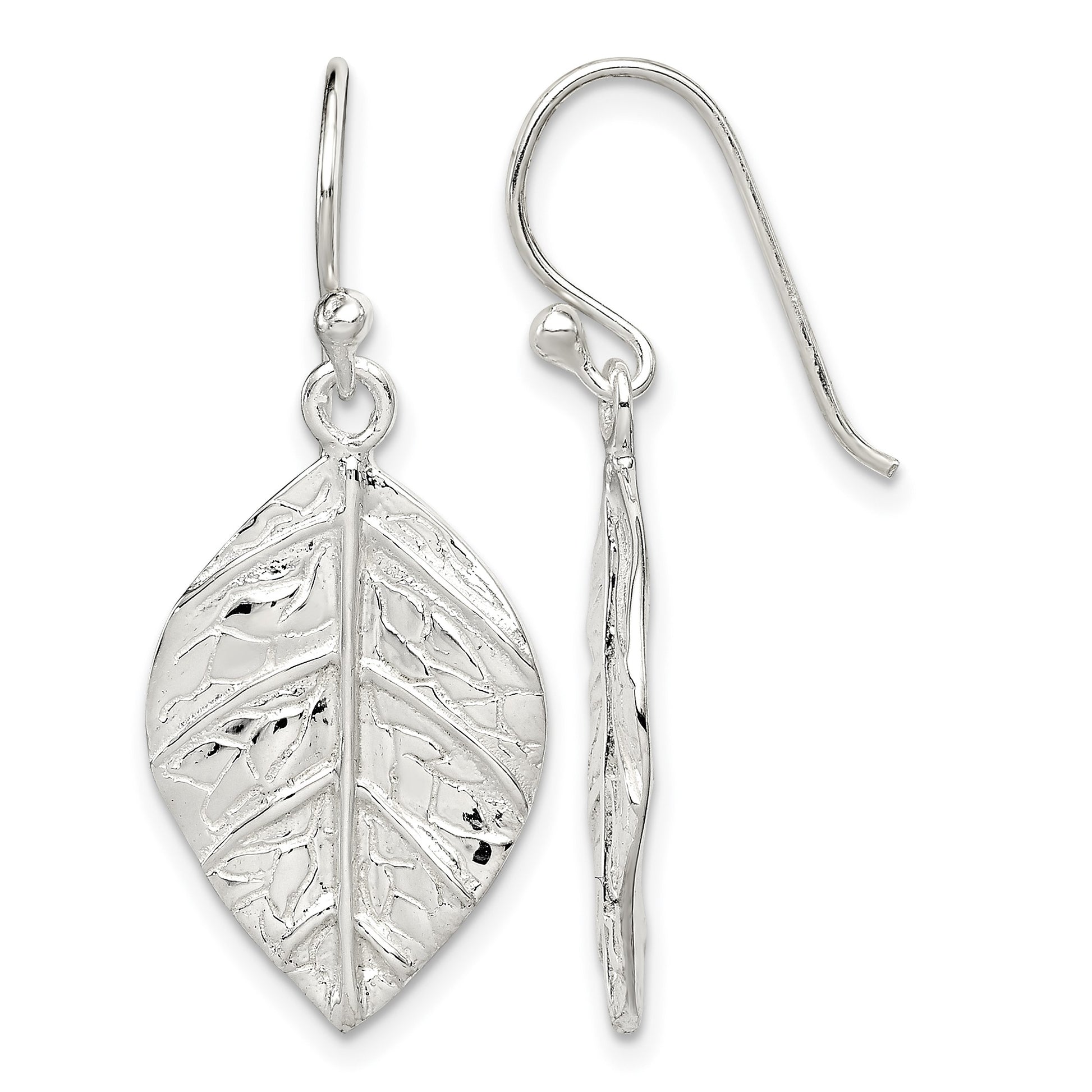 Sterling Silver Leaf Textured Dangle Earrings