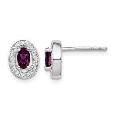 Sterling Silver Rhod Polished January Red and White CZ Oval Earrings