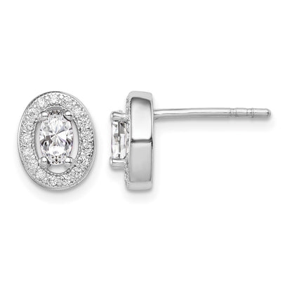 Sterling Silver Rhodium-plated w/ CZ Oval Stud Earrings