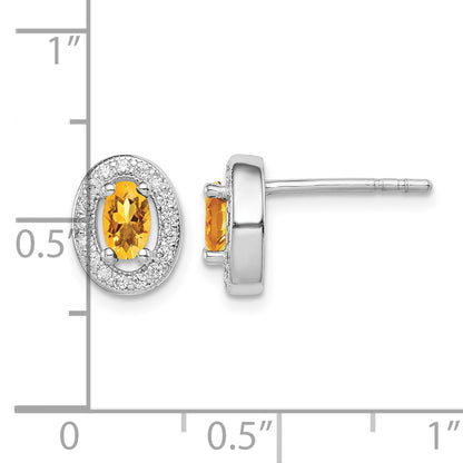 Sterling Silver Rhod-plated Yellow and White CZ Oval Stud Earrings