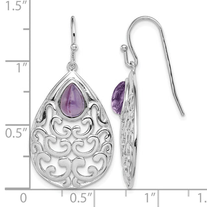 Sterling Silver Rhodium-plated Amethyst Teardrop Shepherd Hook Earrings