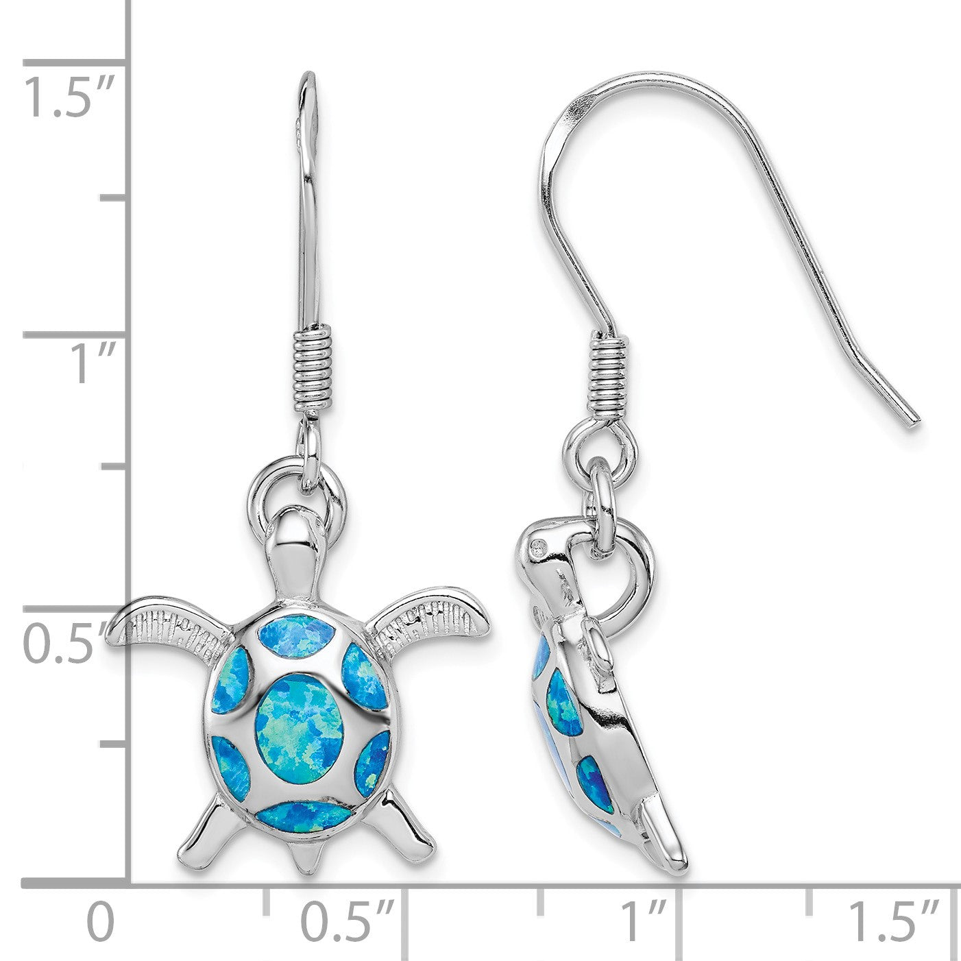 Sterling Silver Rhodium-plated Polished Created Blue Opal Turtle Shepherd Hook Earrings