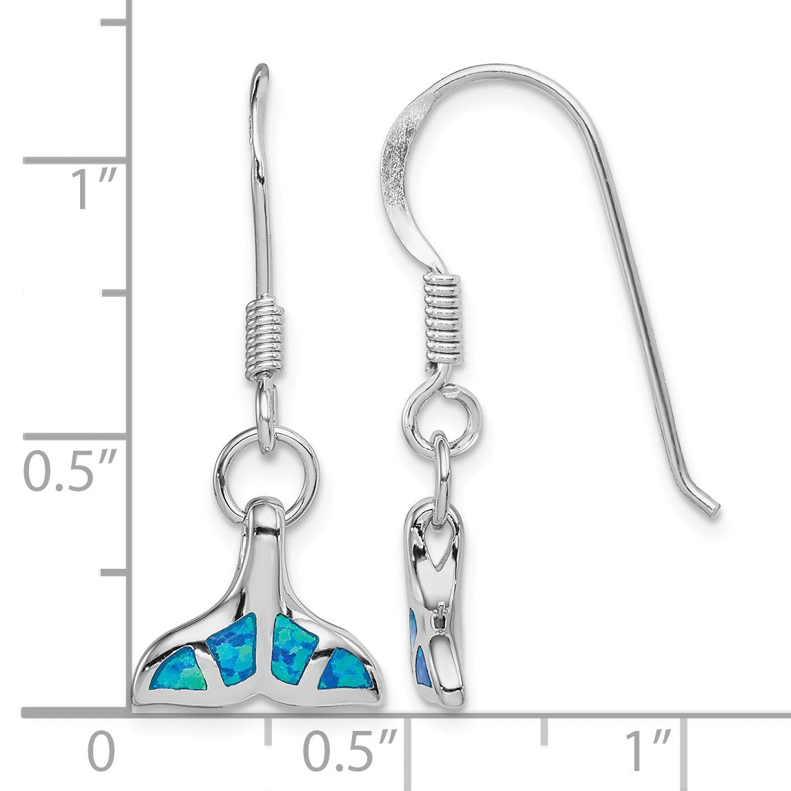 Sterling Silver Rhodium-plated Created Opal Dolphin Tail Dangle Earrings