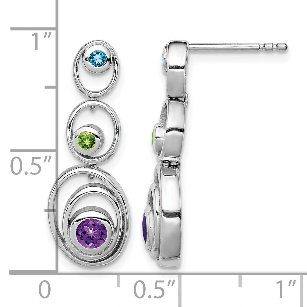 Sterling Silver Rhodium-plated Peridot Blue Topaz and Amethyst Earrings