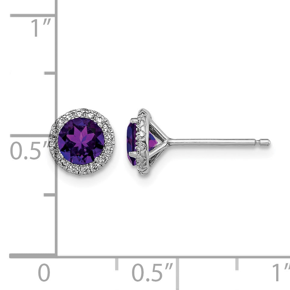 Sterling Silver Rhodium-plated Amethyst and CZ Post Earrings