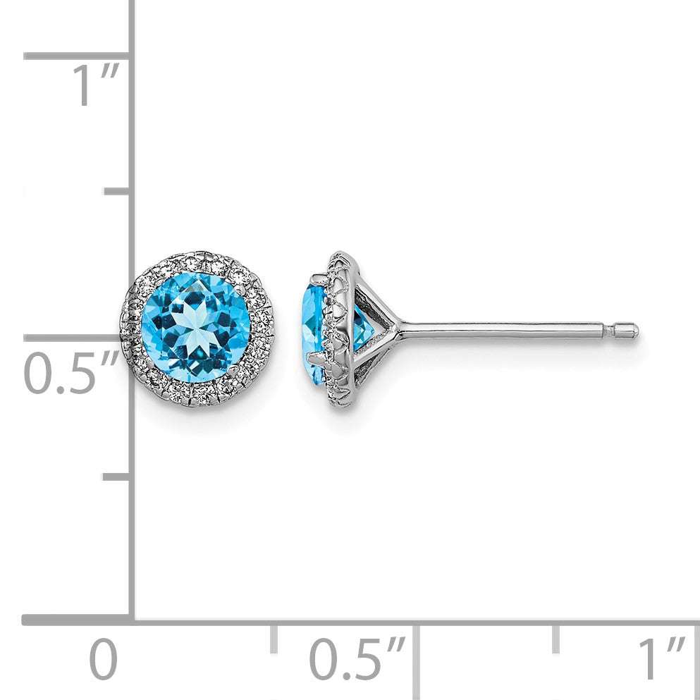 Sterling Silver Rhodium-plated Blue Topaz and CZ Post Earrings