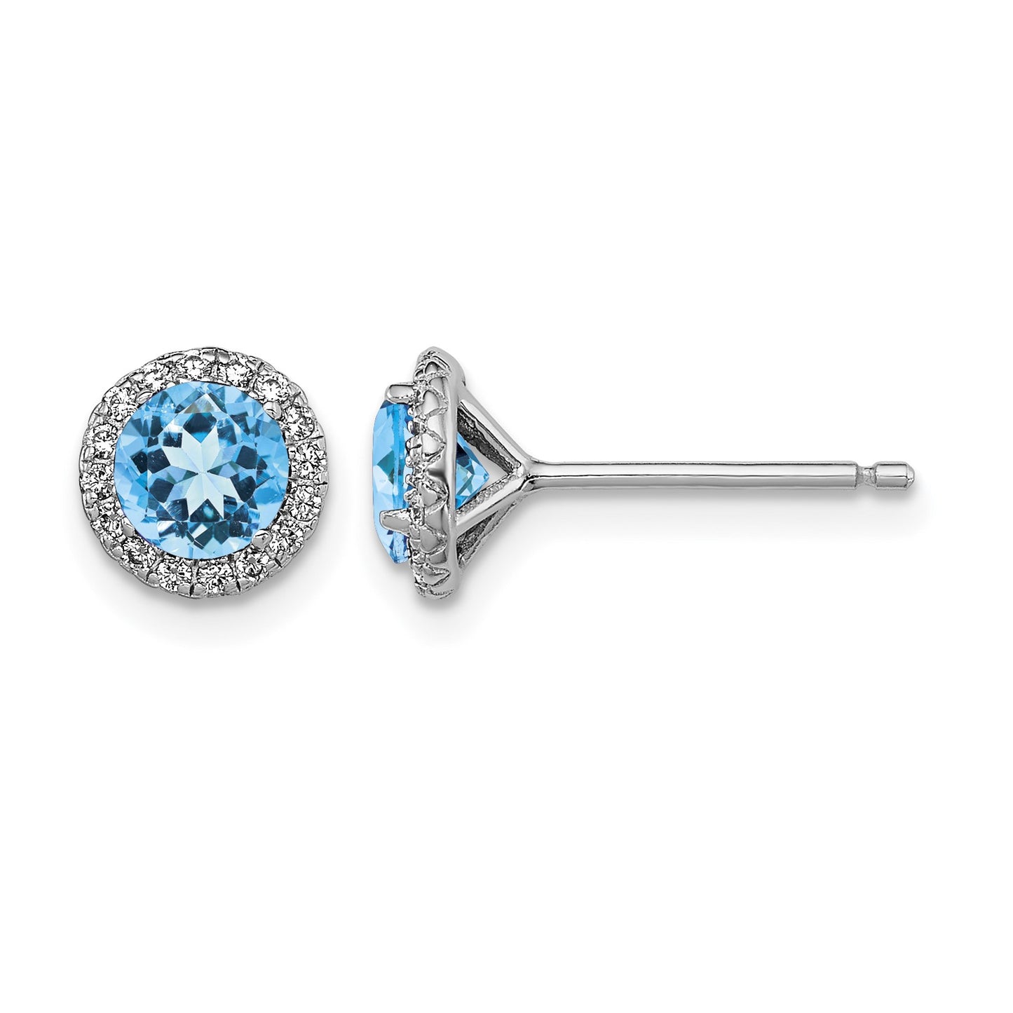 Sterling Silver Rhodium-plated Blue Topaz and CZ Post Earrings