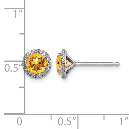Sterling Silver Rhodium-plated Citrine and CZ Post Earrings