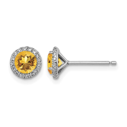 Sterling Silver Rhodium-plated Citrine and CZ Post Earrings