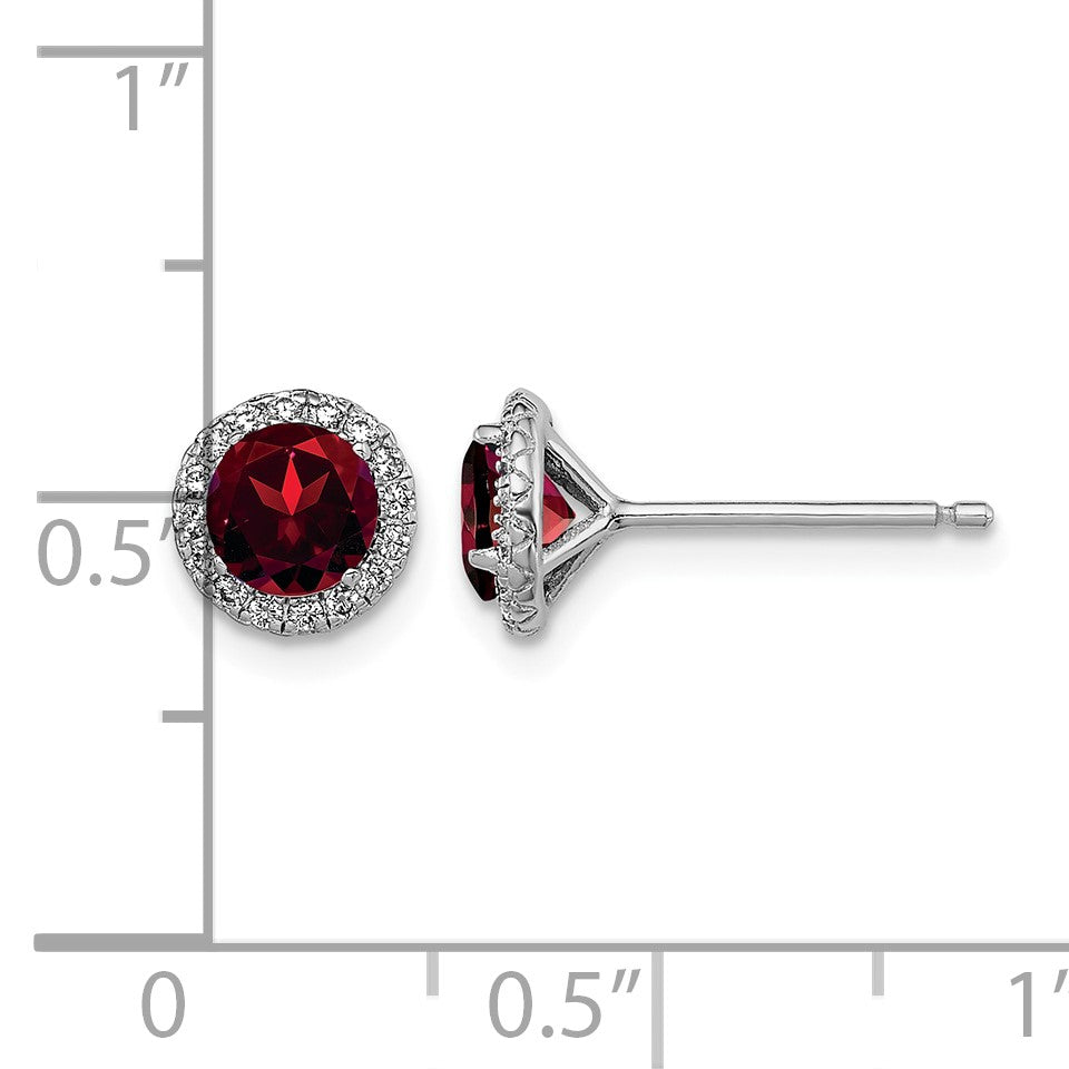 Sterling Silver Rhodium-plated Garnet and CZ Post Earrings