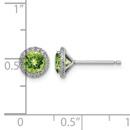 Sterling Silver Rhodium-plated Peridot and CZ Post Earrings